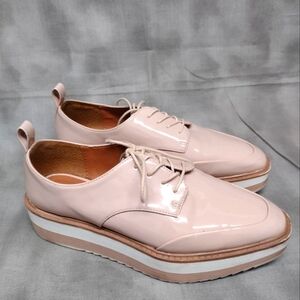 Zara Patent Leather Platform Loafer Oxford Pink Tan Size 38 EU&‎ US 7.5-8